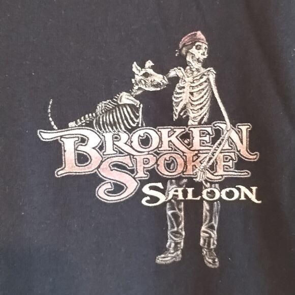 NEW Broken Spoke Saloon Biker Bar Skeleton & Dog Biker Black Gildan T-Shirt XL - Picture 3 of 8